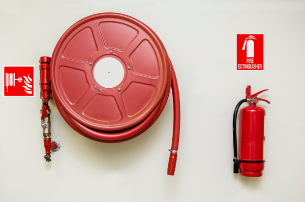 fire hose and fire extinguisher