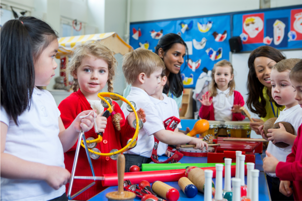 Children in a playroom with carers
