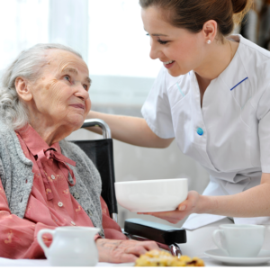 Nurse giving elderly person food