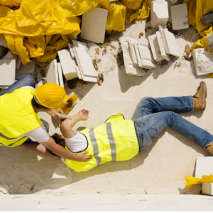 Construction worker who has fallen down outside