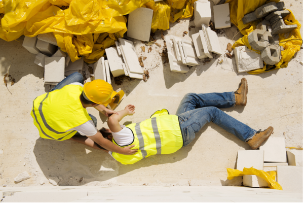 Construction worker who has fallen down outside