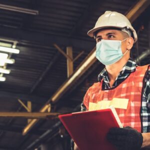 construction worker with surgical mask