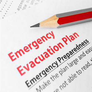 pencil over the text: emergency evacuation plan